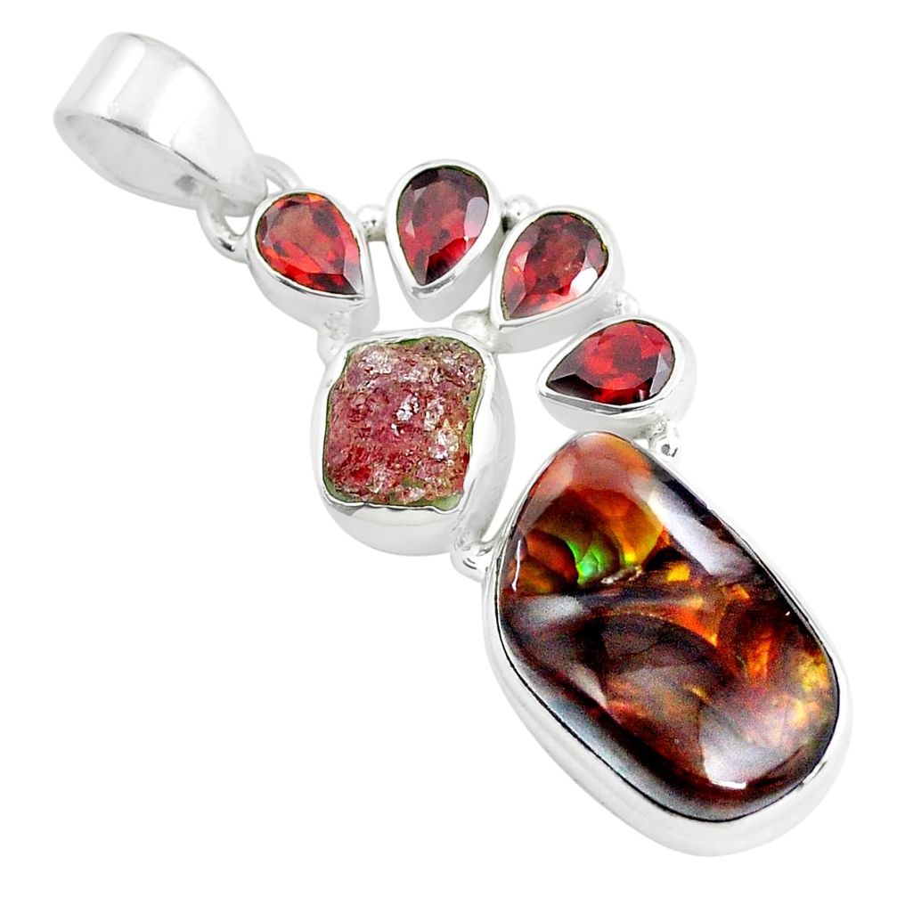 925 silver 20.65cts natural multi color mexican fire agate fancy pendant d31900