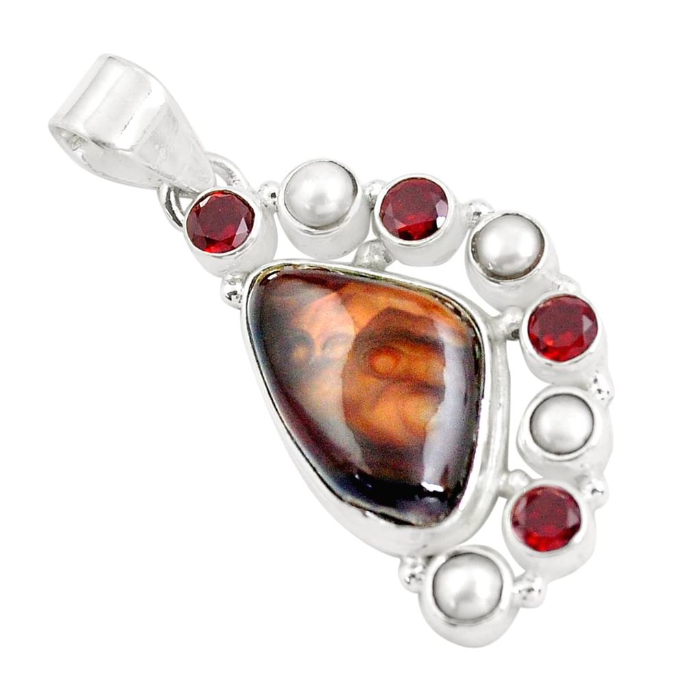 925 silver 19.00cts natural multi color mexican fire agate pearl pendant d31908