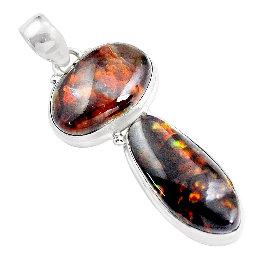 925 silver 24.00cts natural multi color mexican fire agate pendant d31899