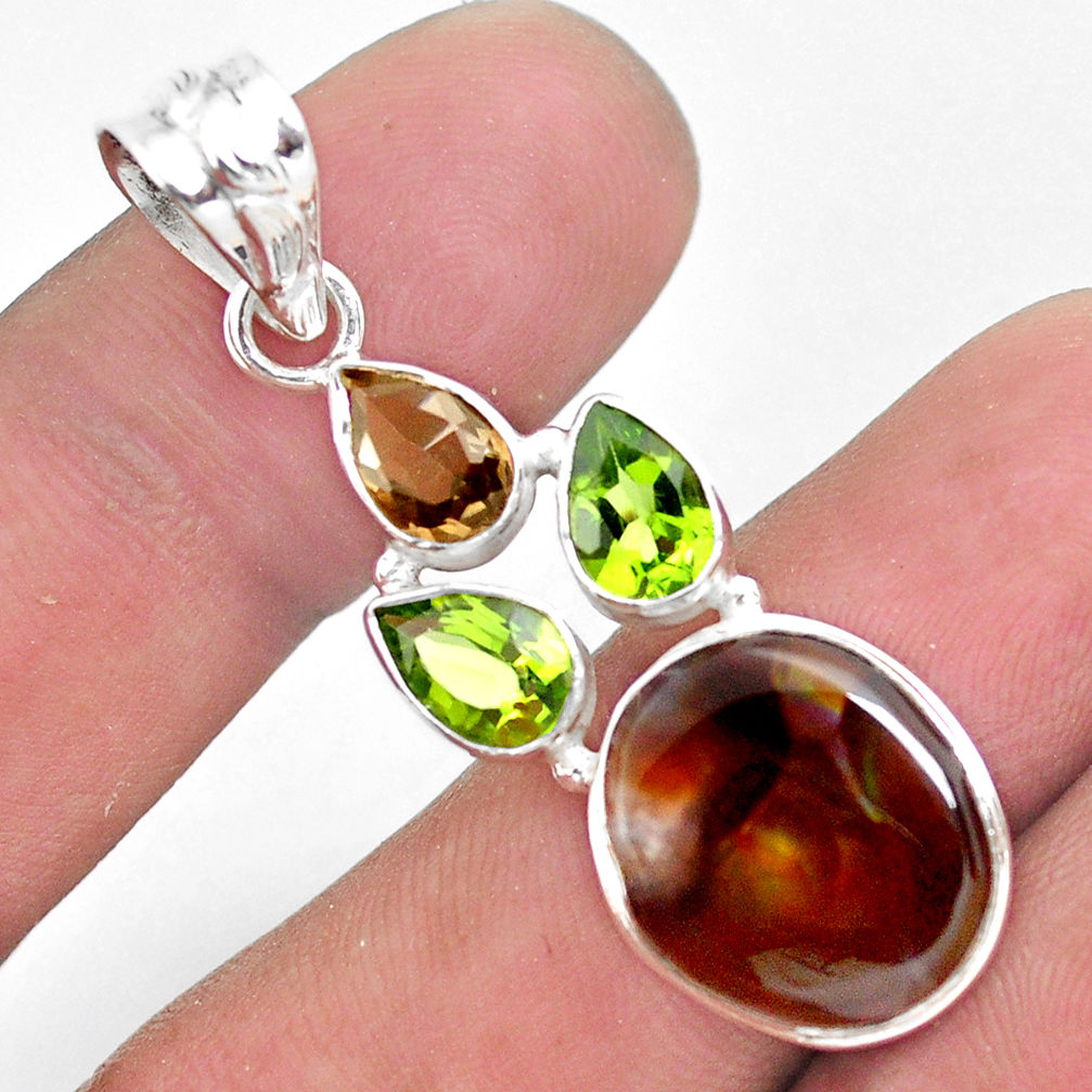 925 silver 12.96cts natural multi color mexican fire agate pendant p53984