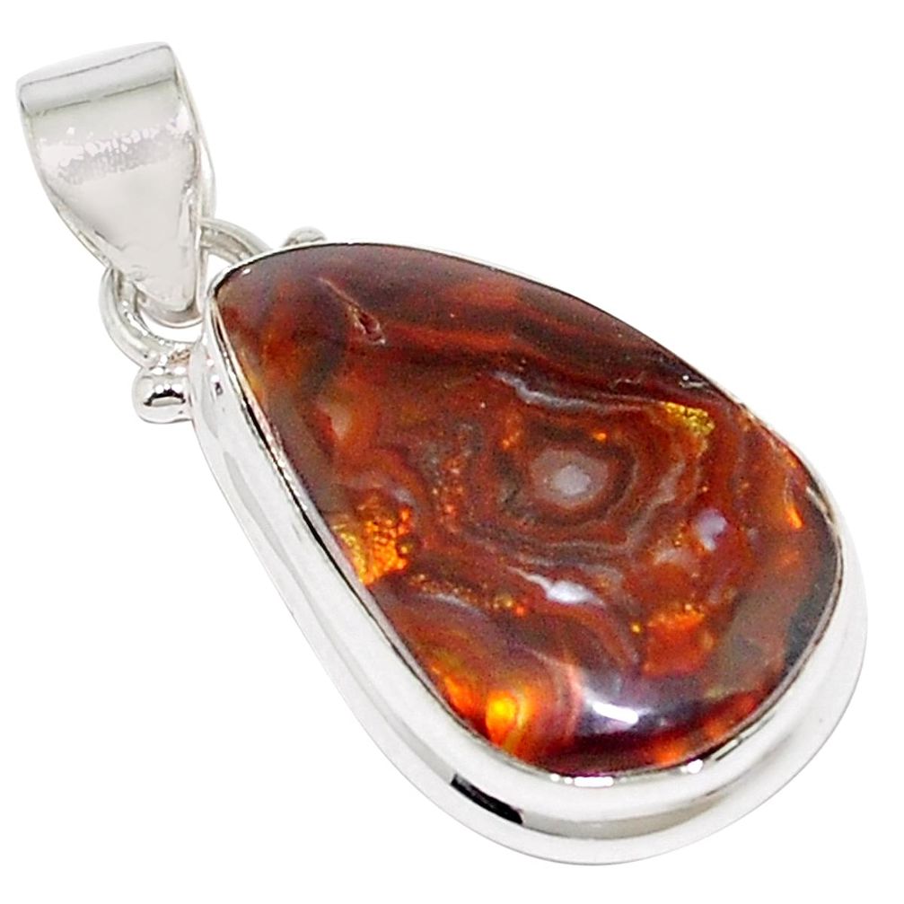 925 silver 17.57cts natural multi color mexican fire agate pendant p76378