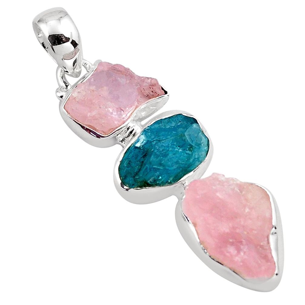 925 silver 14.47cts natural pink morganite rough apatite rough pendant p88090