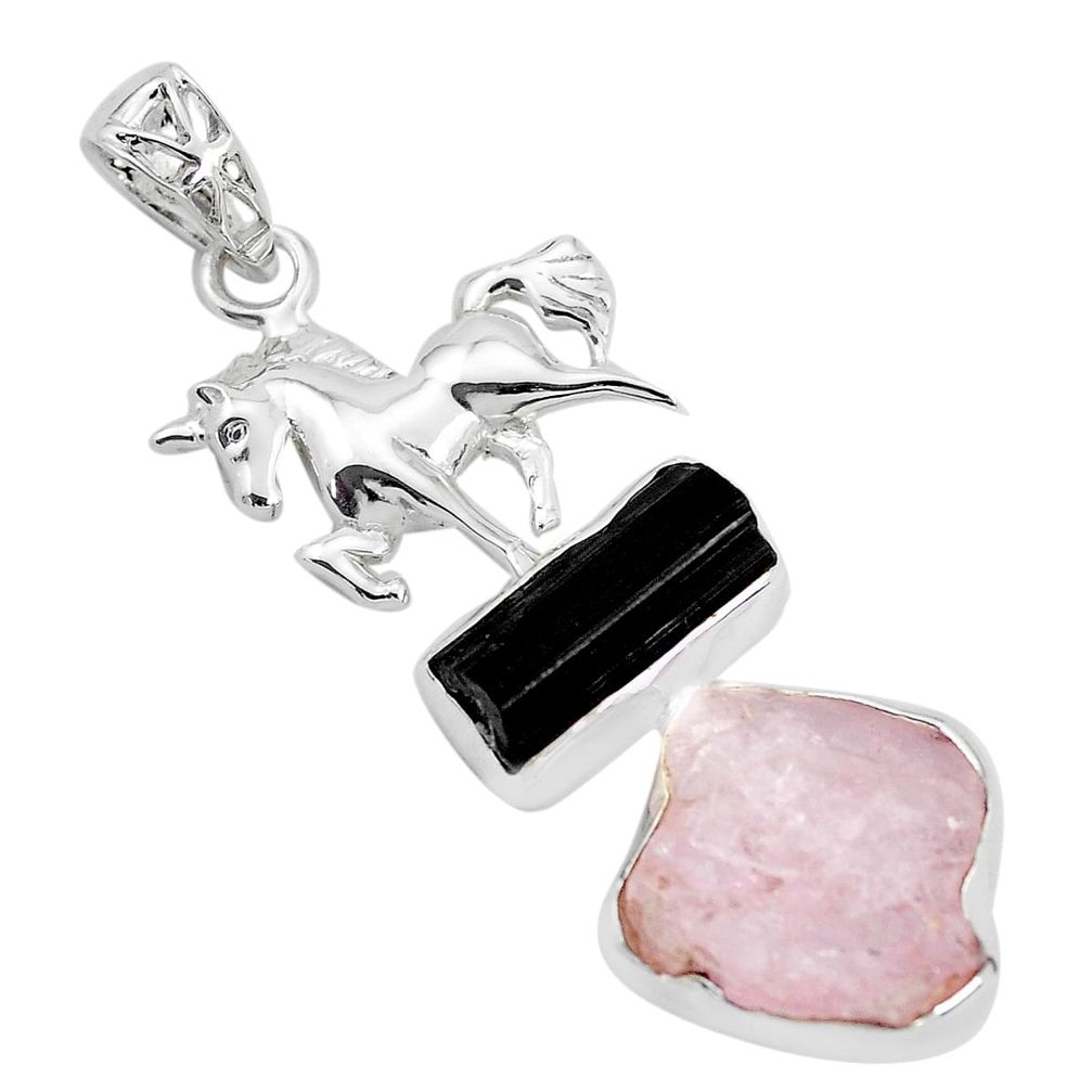 925 silver 16.92cts natural pink morganite rough fancy horse pendant p35329