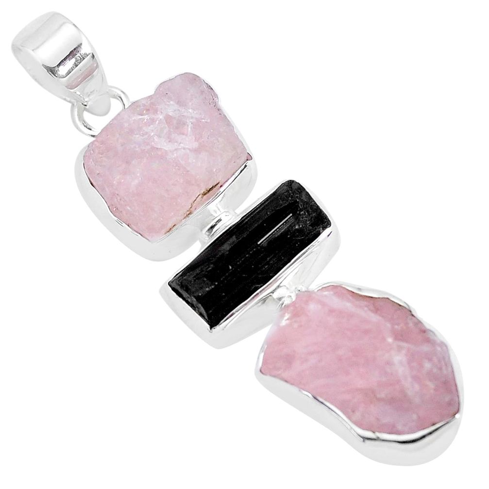 925 silver 14.40cts natural pink morganite rough tourmaline rough pendant p35180