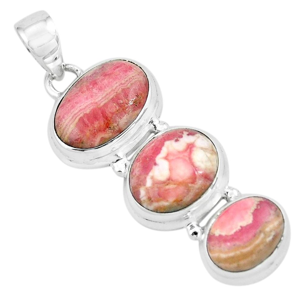 925 silver 15.69cts natural pink rhodochrosite inca rose pendant p67476