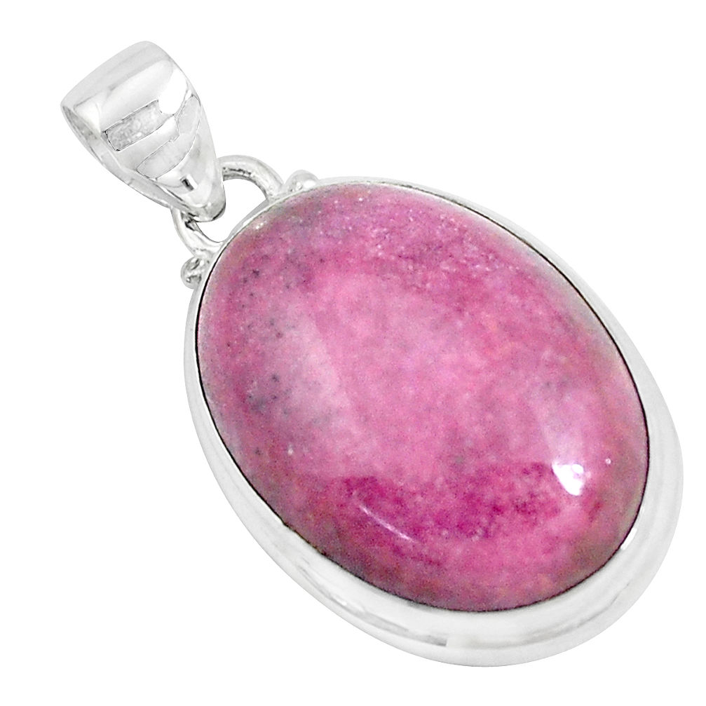 925 silver 30.49cts natural pink rhodonite in black manganese pendant p47574