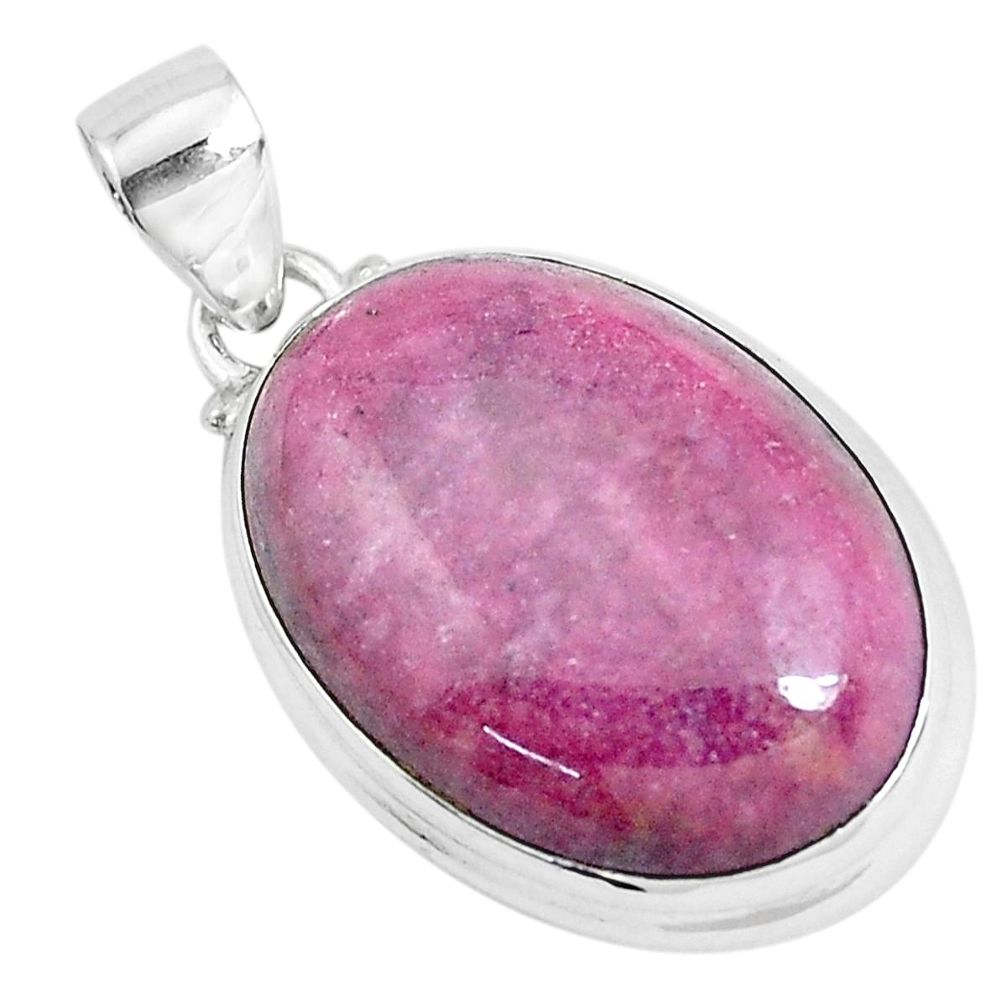 925 silver 29.90cts natural pink rhodonite in black manganese pendant p47577