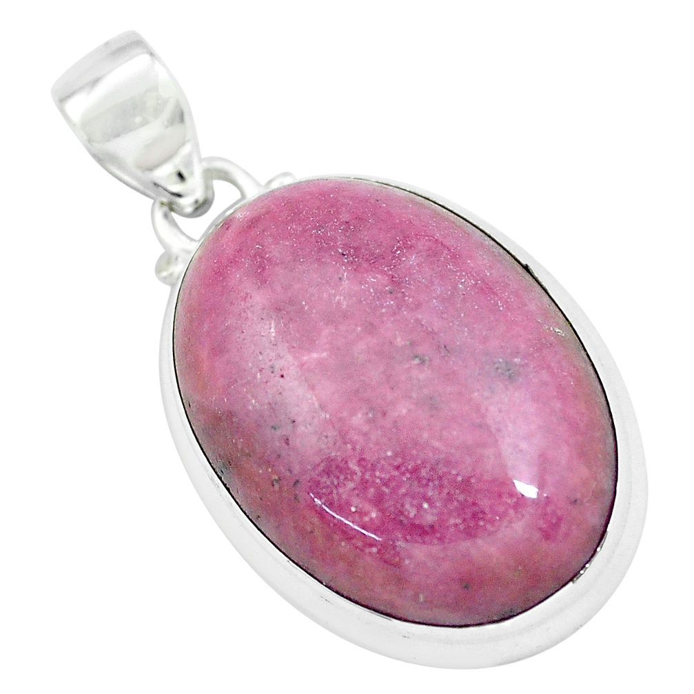 925 silver 32.00cts natural pink rhodonite in black manganese pendant p57898