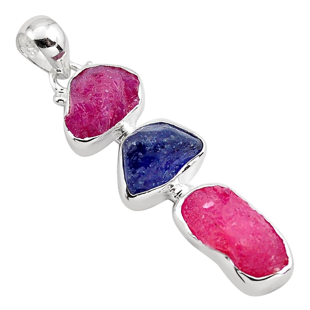 925 silver 15.55cts natural pink ruby rough sapphire rough fancy pendant p88074