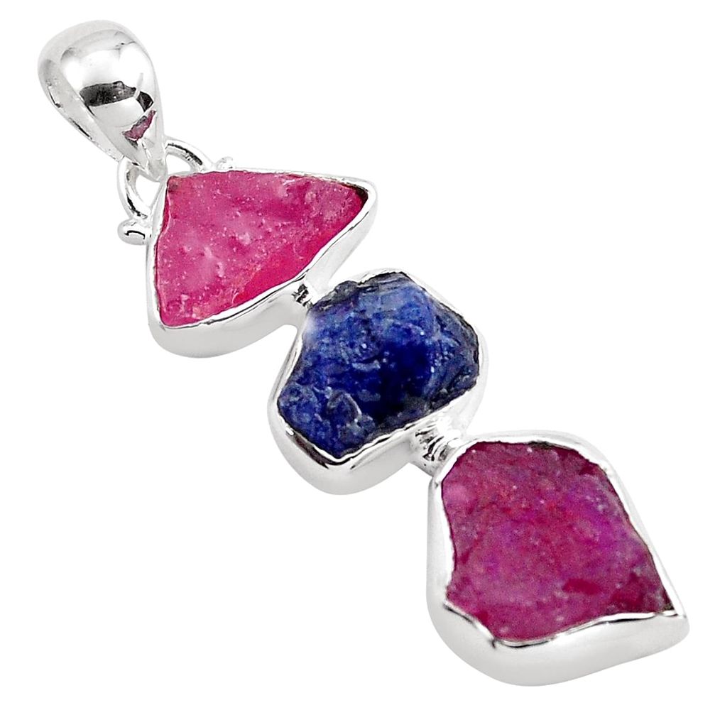 925 silver 14.14cts natural pink ruby rough sapphire rough pendant p88064