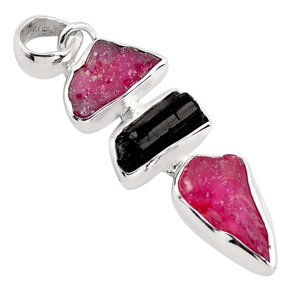 925 silver 12.62cts natural pink ruby rough tourmaline rough pendant p88040