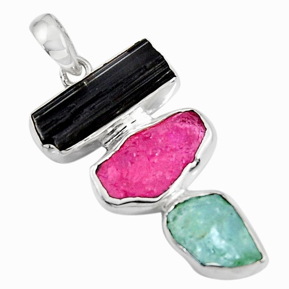 925 silver 18.15cts natural pink ruby rough tourmaline rough pendant p92835