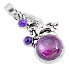 925 silver 14.40cts natural pink ruby zoisite amethyst unicorn pendant p56880