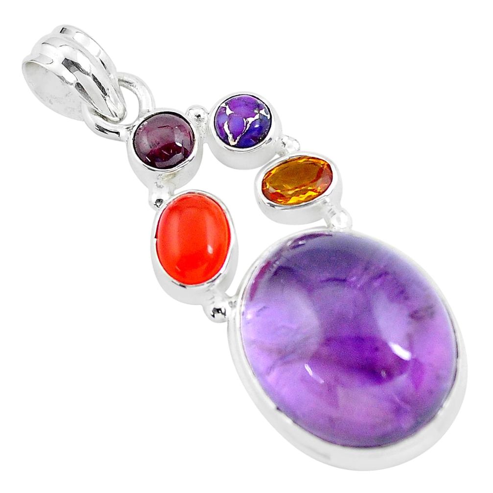 925 silver 21.46cts natural purple amethyst cornelian (carnelian) pendant p59132