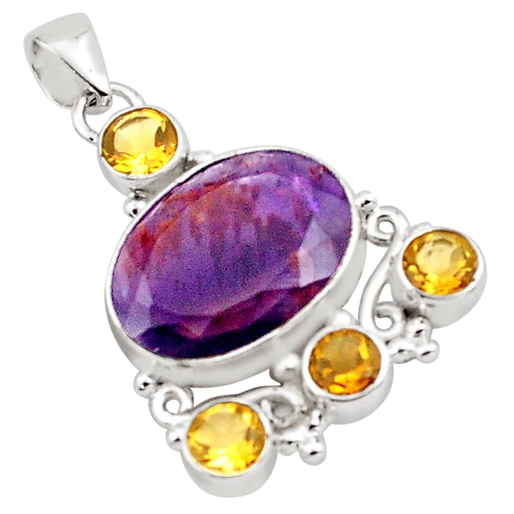 925 silver 18.63cts natural purple cacoxenite super seven citrine pendant p88640