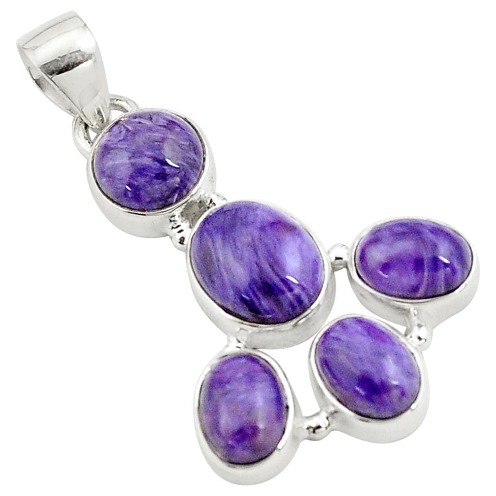 925 silver 14.40cts natural purple charoite (siberian) oval pendant p78431