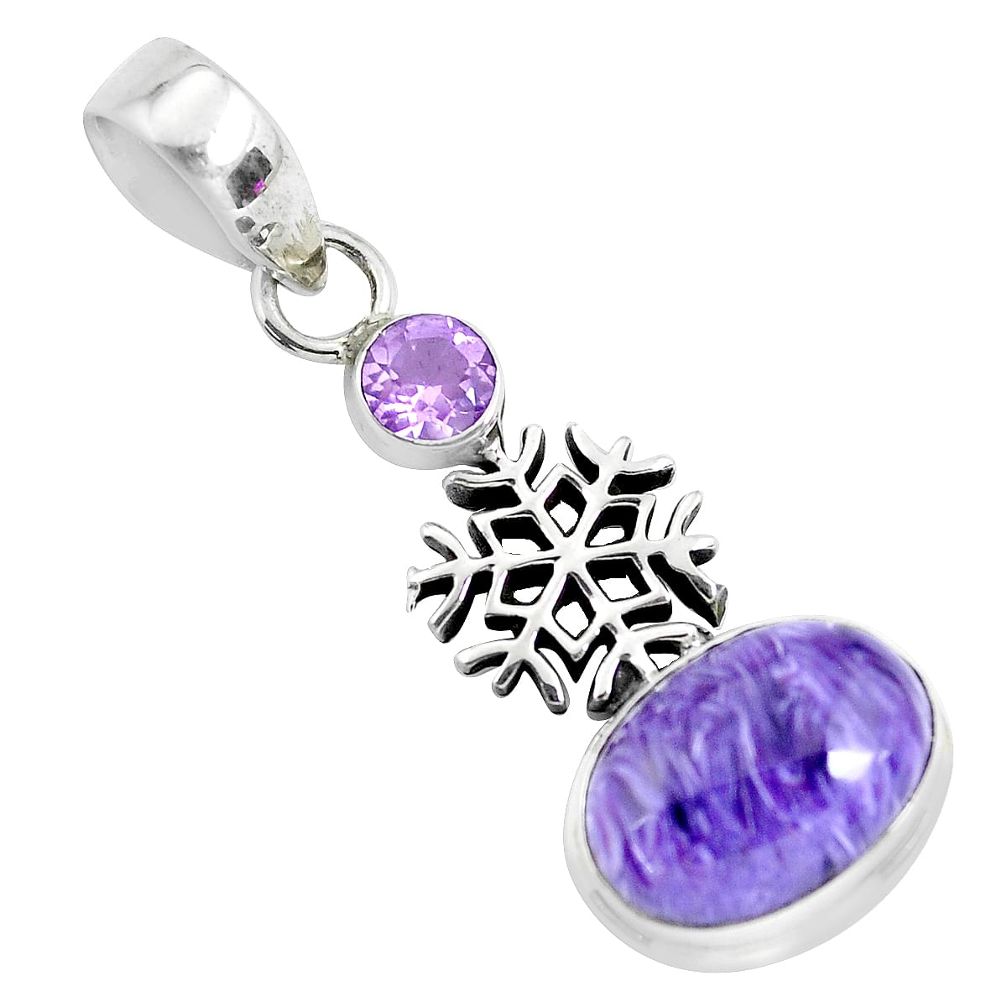 925 silver 7.11cts natural purple charoite amethyst snowflake pendant p55176