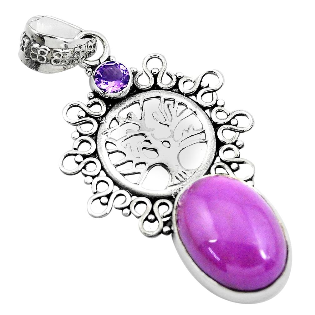 925 silver 14.19cts natural purple phosphosiderite tree of life pendant p49916