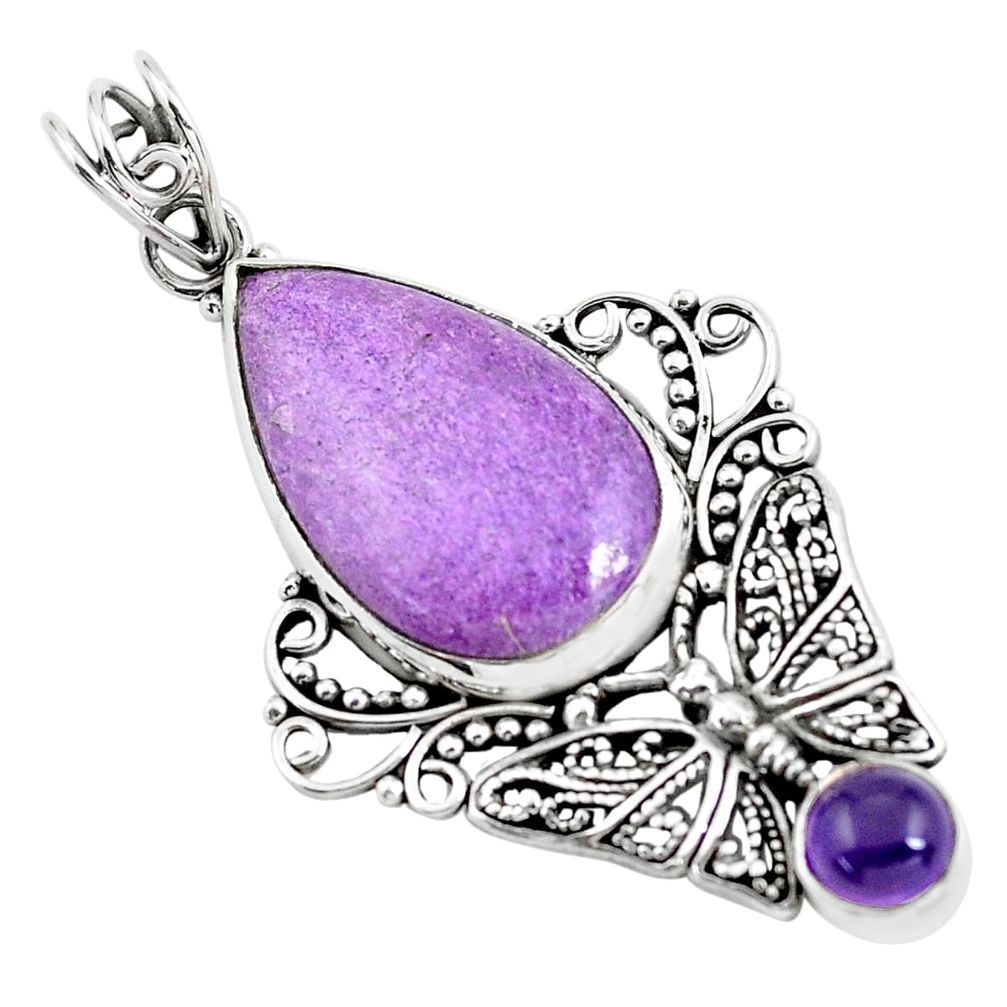 925 silver 13.85cts natural purple purpurite amethyst butterfly pendant d31776