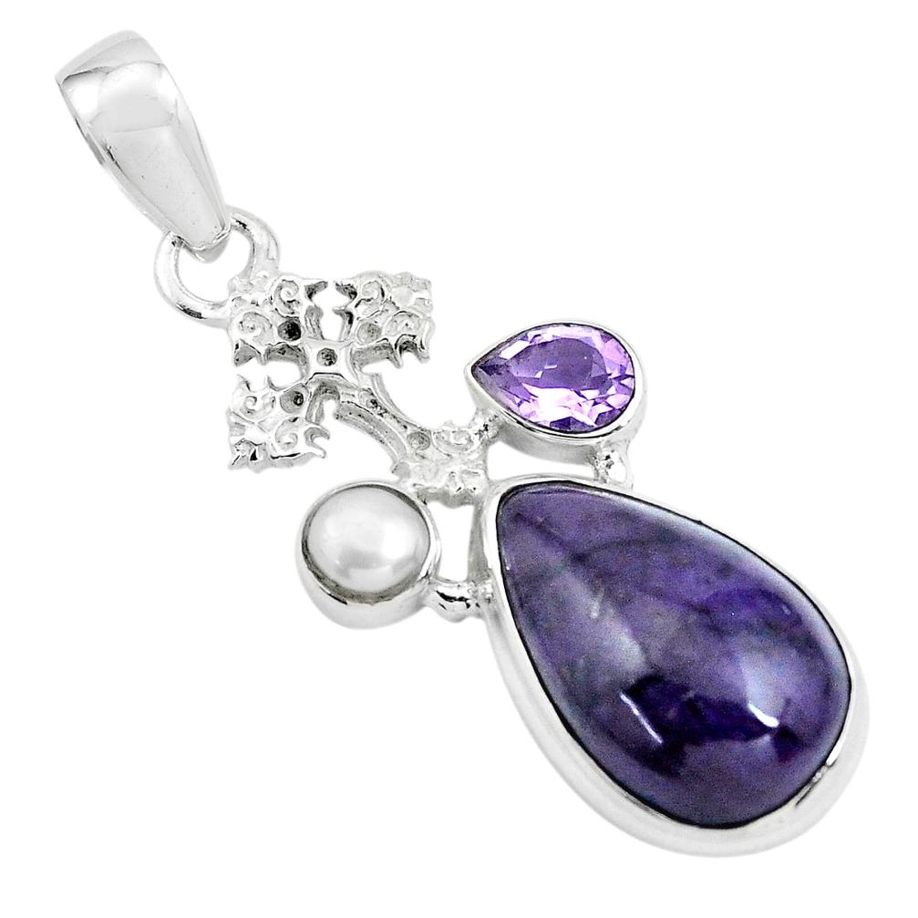 925 silver 14.88cts natural purple sugilite amethyst holy cross pendant p69554