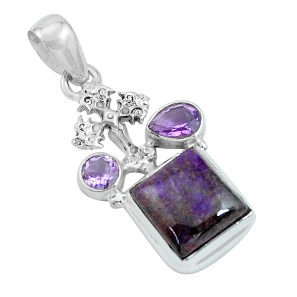 925 silver 12.40cts natural purple sugilite amethyst holy cross pendant p69638