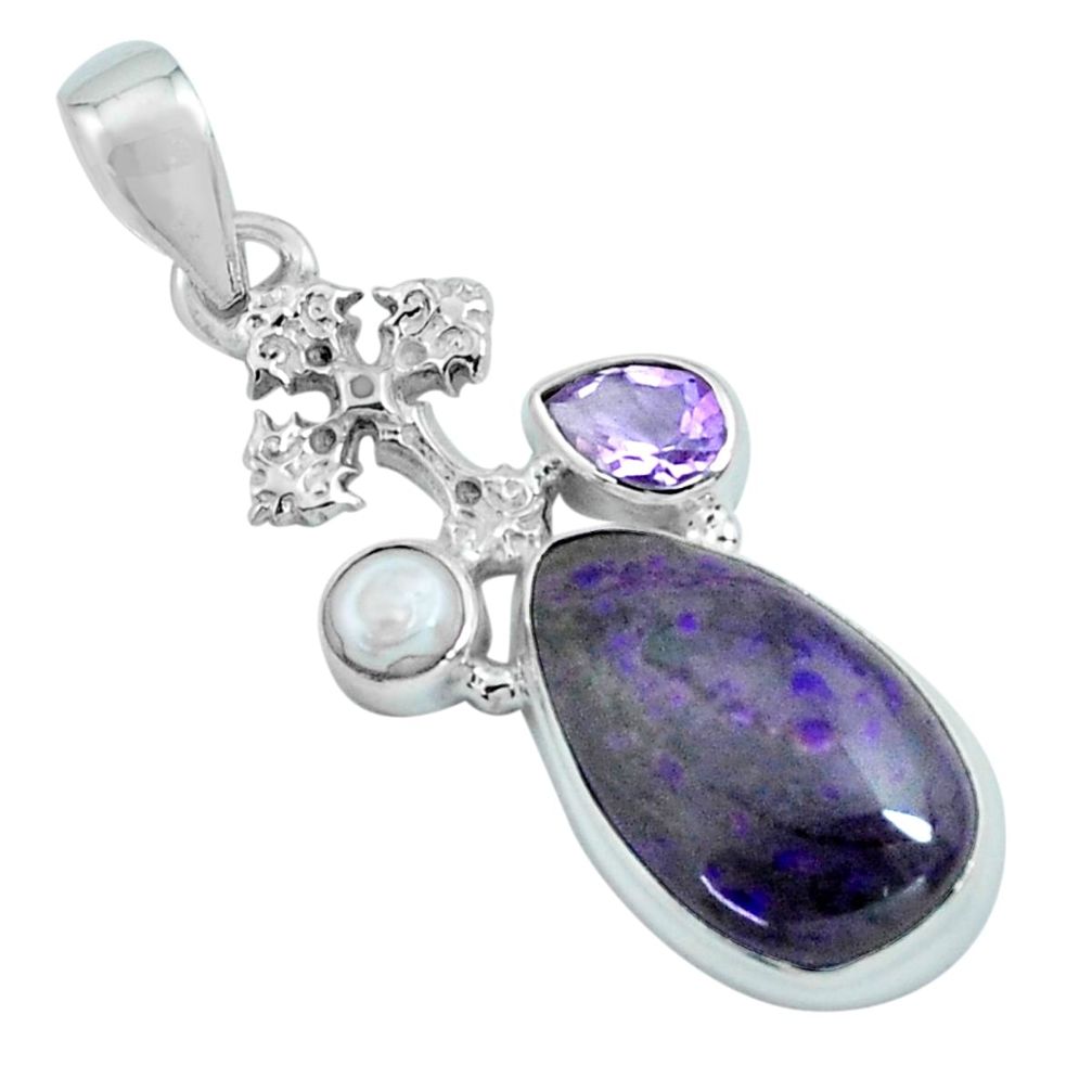 925 silver 14.12cts natural purple sugilite amethyst holy cross pendant p69640