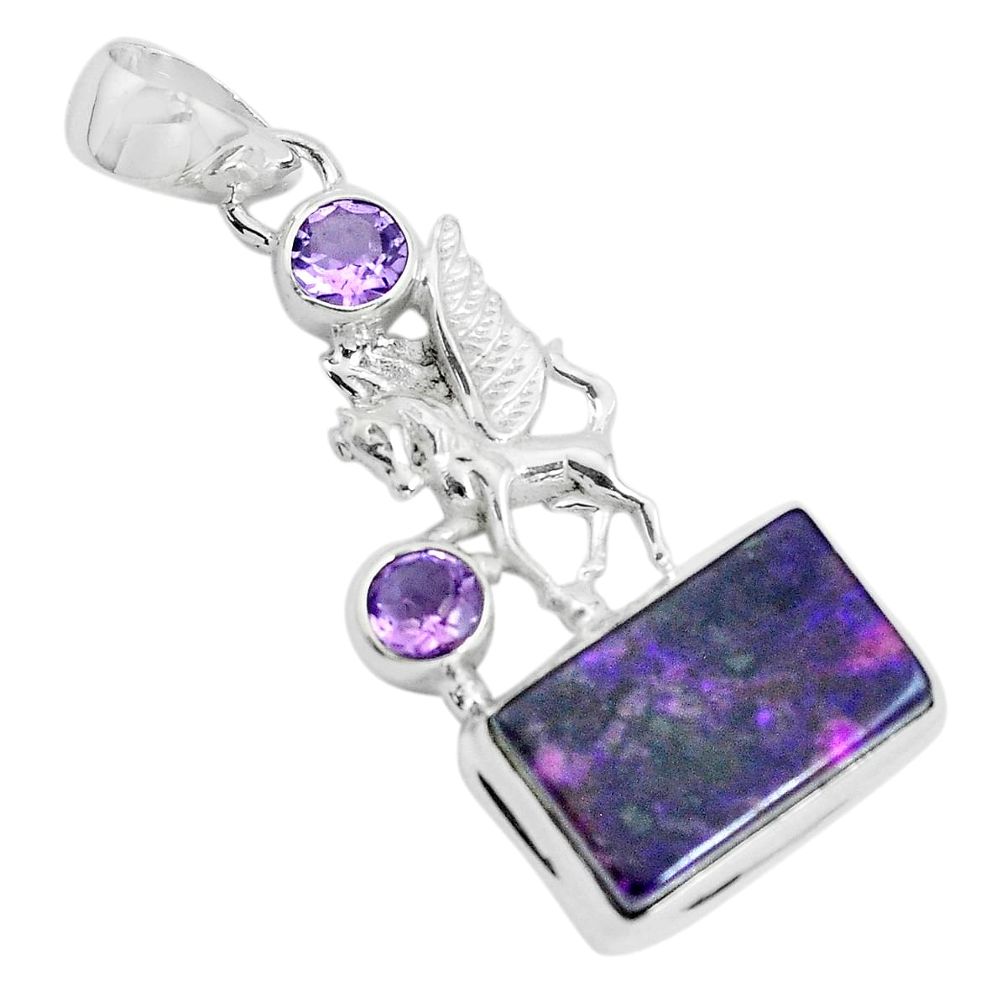 925 silver 10.54cts natural purple sugilite amethyst unicorn pendant p69558