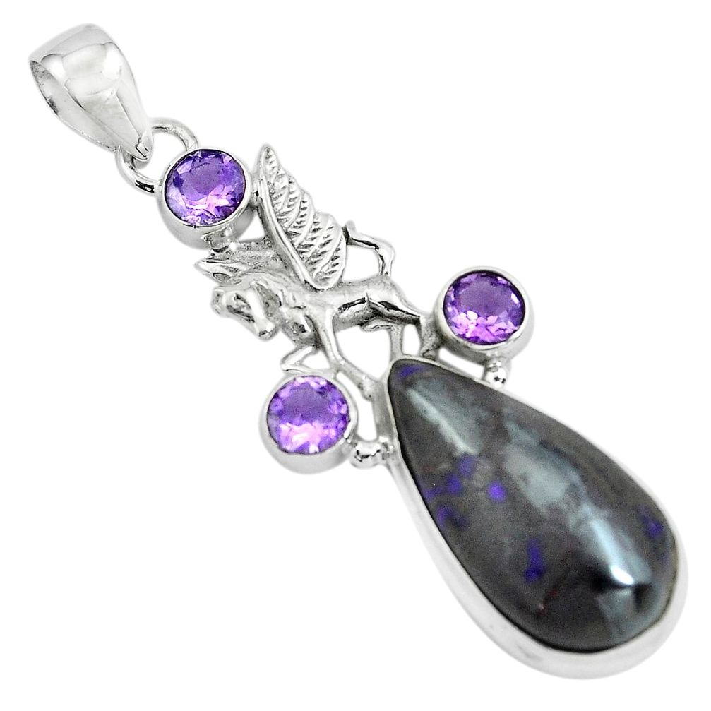 925 silver 16.92cts natural purple sugilite amethyst unicorn pendant p69570