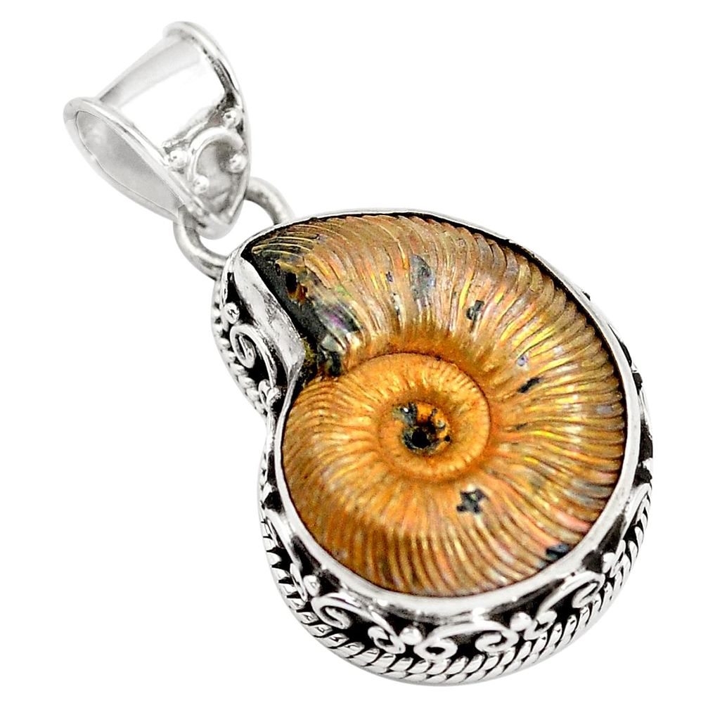 925 silver 16.77cts natural russian jurassic opal ammonite fancy pendant p78118