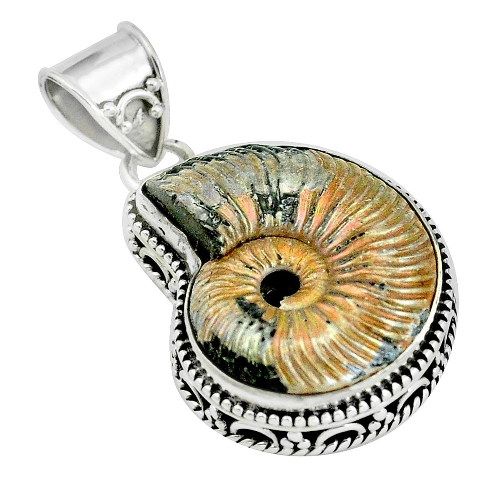 925 silver 22.32cts natural russian jurassic opal ammonite pendant p67315