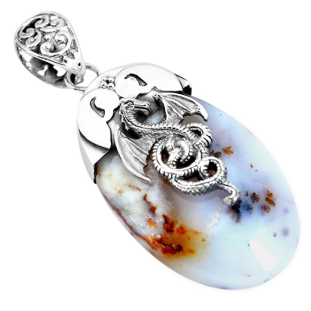 925 silver 43.10cts natural scenic russian dendritic agate dragon pendant p45511