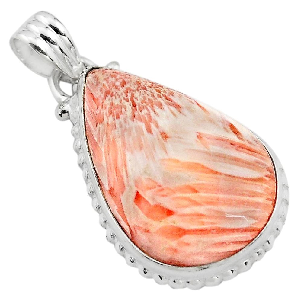925 silver 17.57cts natural scolecite high vibration crystal pear pendant p85092