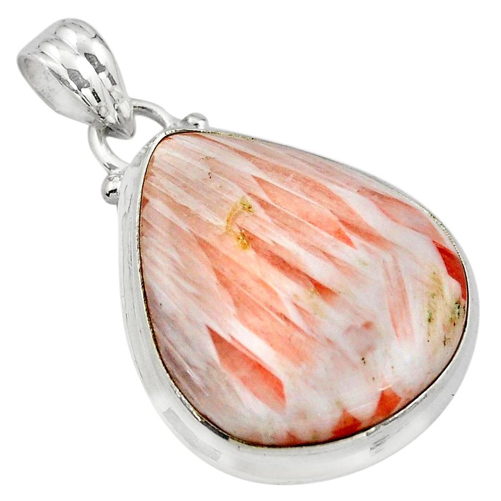 925 silver 17.57cts natural scolecite high vibration crystal pear pendant p85095