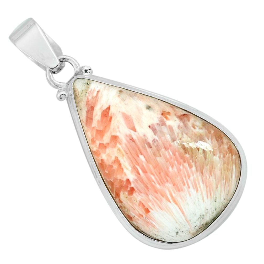 925 silver 24.89cts natural scolecite high vibration crystal pendant p66296