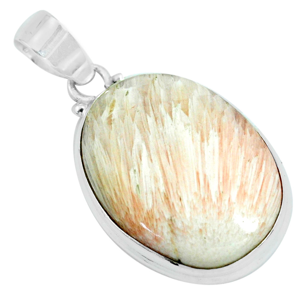 925 silver 23.46cts natural scolecite high vibration crystal pendant p66365