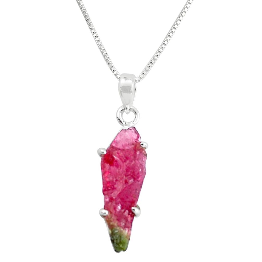 925 silver 5.06cts natural watermelon tourmaline rough 18' chain pendant p58615