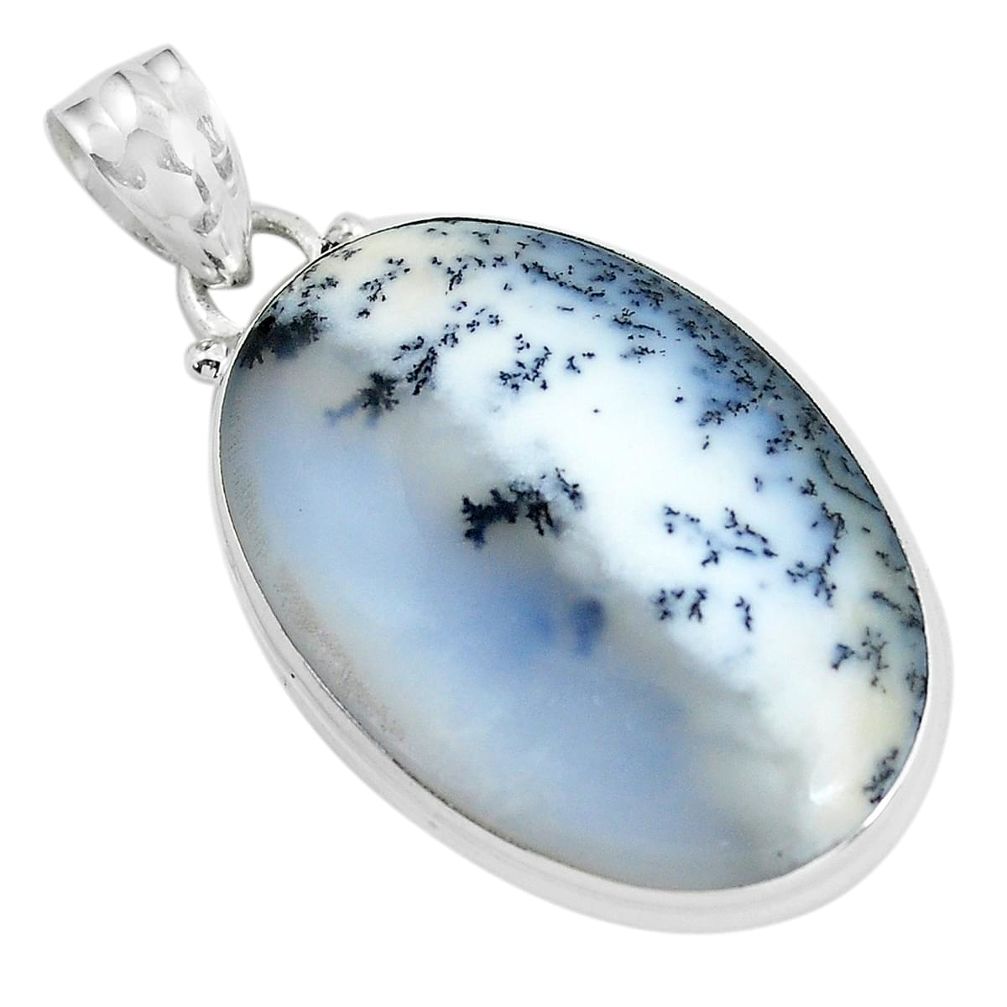 925 silver 19.23cts natural white dendrite opal (merlinite) oval pendant d31945