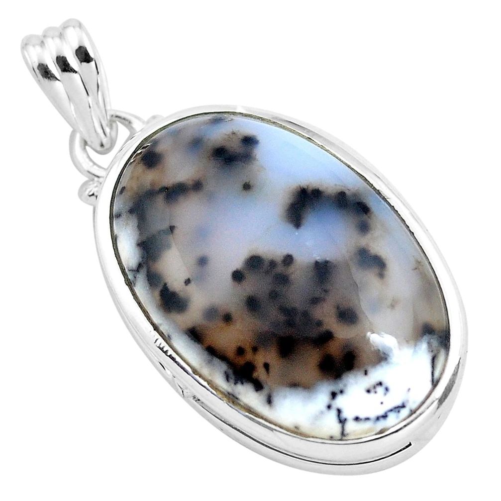 925 silver 17.57cts natural white dendrite opal (merlinite) oval pendant p40908