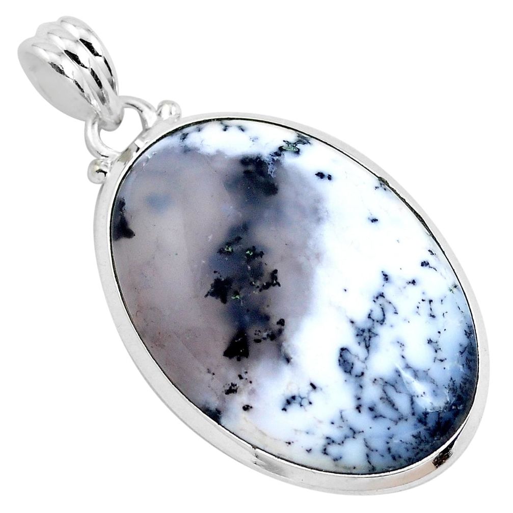 925 silver 19.99cts natural white dendrite opal (merlinite) oval pendant p40915