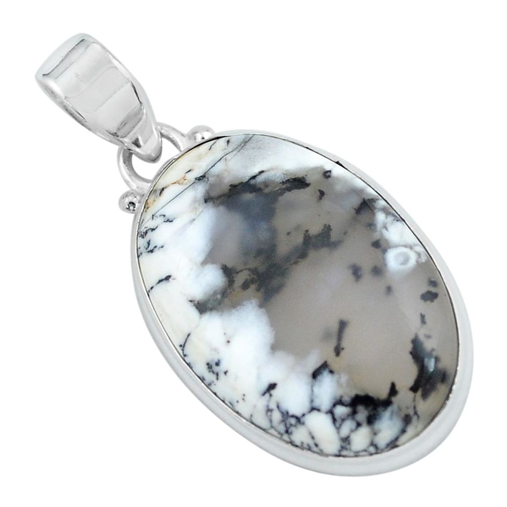 925 silver 17.57cts natural white dendrite opal (merlinite) oval pendant p59577