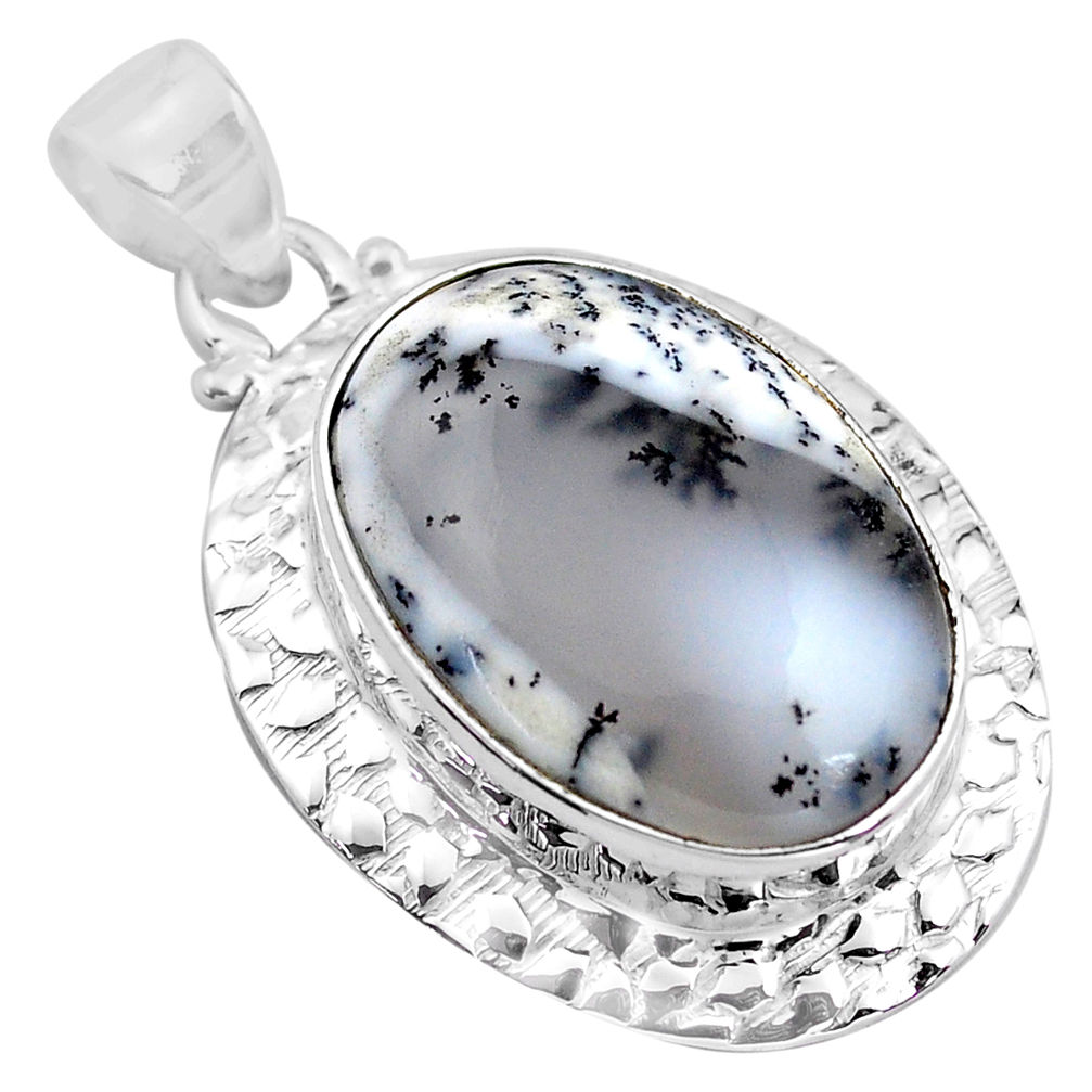 925 silver 21.32cts natural white dendrite opal (merlinite) oval pendant p85432