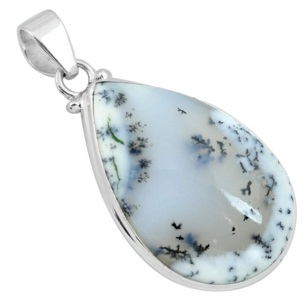 925 silver 21.65cts natural white dendrite opal (merlinite) pear pendant p66371
