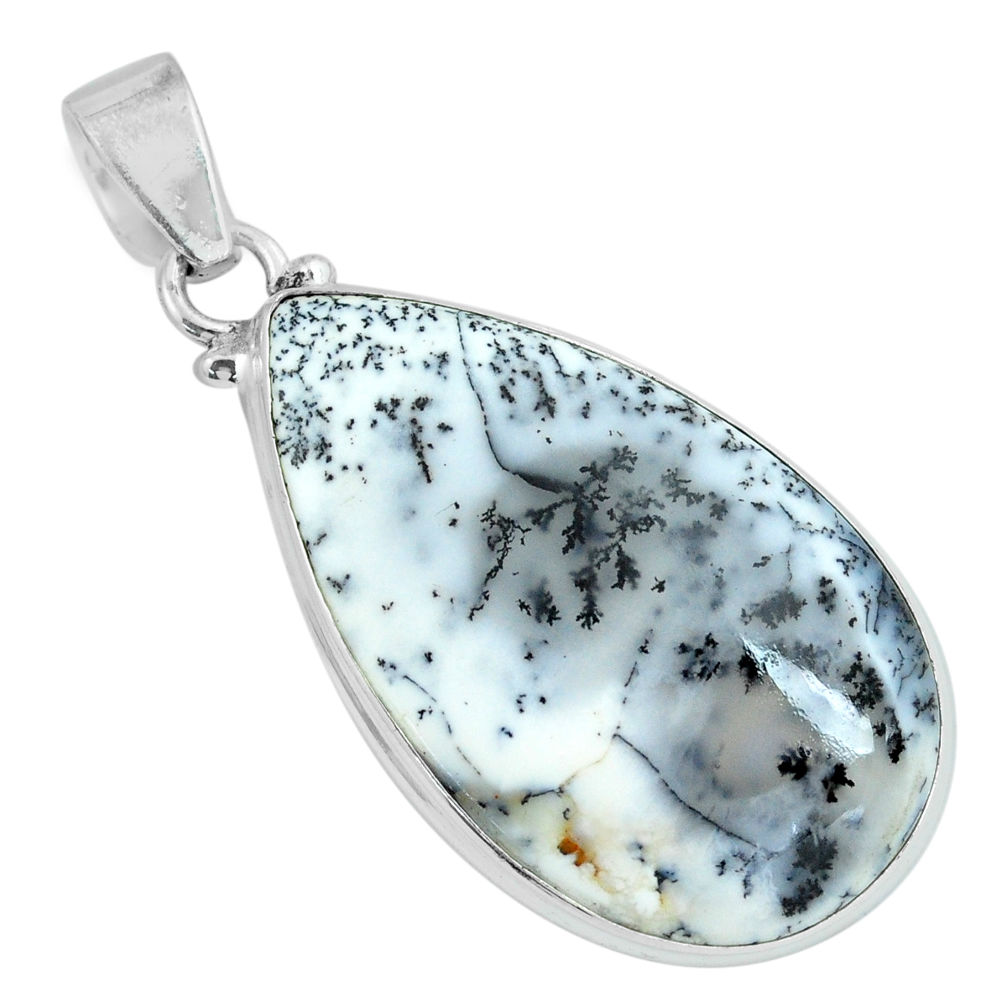 925 silver 19.99cts natural white dendrite opal (merlinite) pear pendant p66380