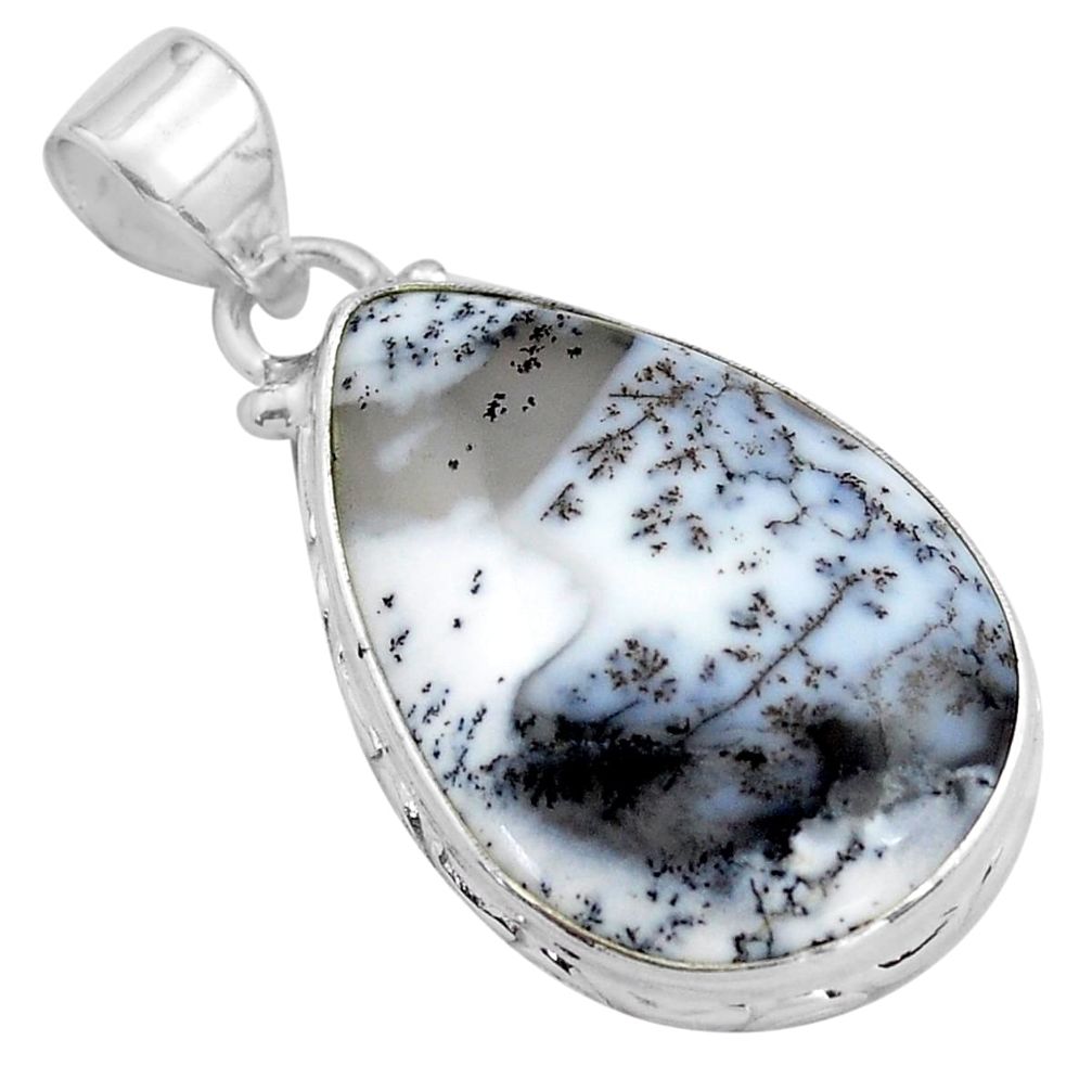 925 silver 16.20cts natural white dendrite opal (merlinite) pear pendant p85403