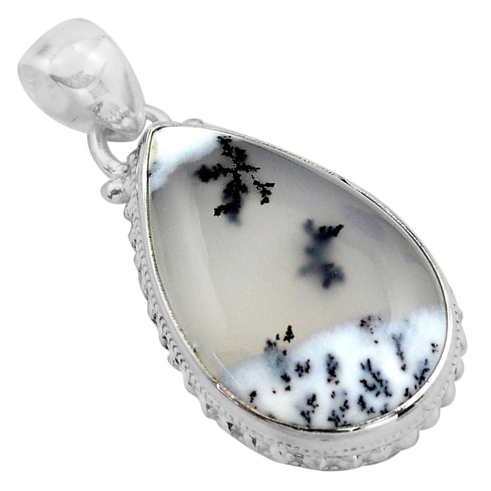 925 silver 18.15cts natural white dendrite opal (merlinite) pear pendant p85413