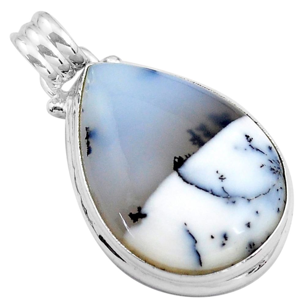 925 silver 16.20cts natural white dendrite opal (merlinite) pear pendant p85420