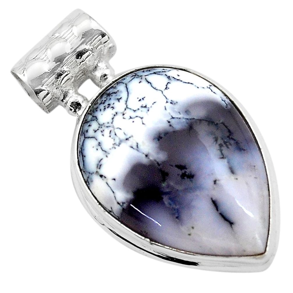 925 silver 15.08cts natural white dendrite opal (merlinite) pear pendant p85449