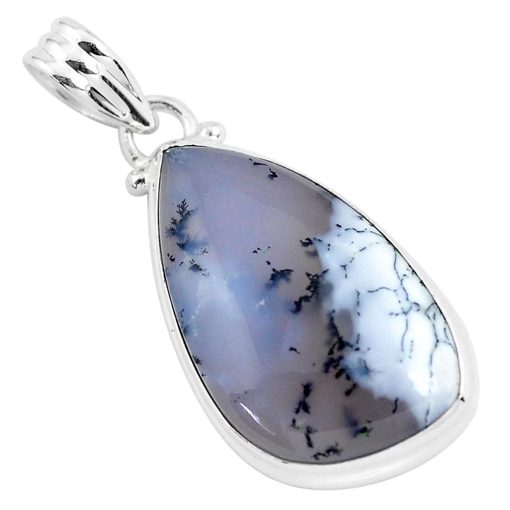 925 silver 15.05cts natural white dendrite opal (merlinite) pendant p46239