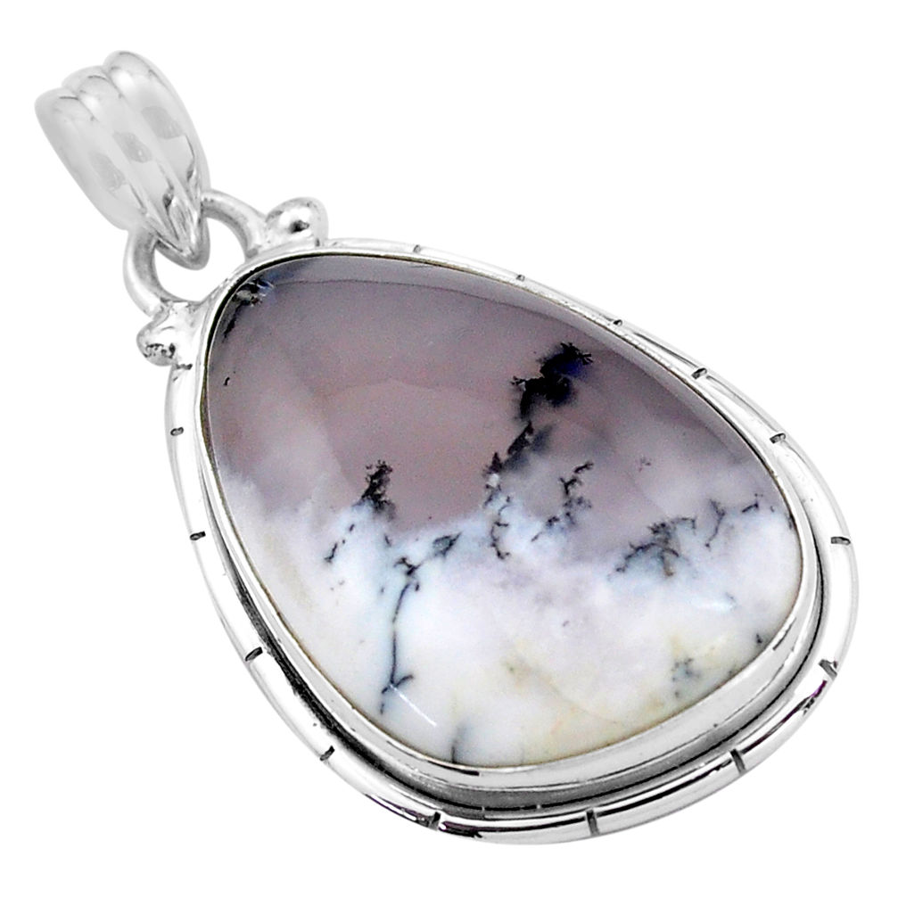 925 silver 18.15cts natural white dendrite opal (merlinite) pendant p85417