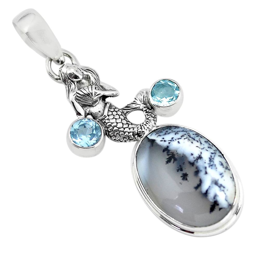 925 silver 17.36cts natural white dendrite opal fairy mermaid pendant p55437